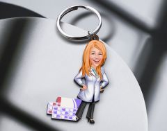 BK Gift Kişiye Özel Eczacı Karikatürlü Ahşap Anahtarlık-7 Sevgiliye Hediye, Arkadaşa Hediye, Doğum Günü Hediyesi