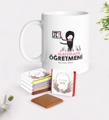 Kişiye Özel Matematik Öğretmeni Beyaz Kupa ve Çikolata Hediye Seti-1
