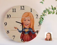 Kişiye Özel Süper Girl Karikatürlü Otantik Ahşap Palet Saat-1