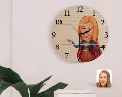 Kişiye Özel Süper Girl Karikatürlü Otantik Ahşap Palet Saat-1