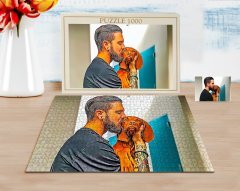 Kişiye Özel Tam Boy Erkek ve Köpek Karikatürlü 1000 Parça Profesyonel Puzzle-1