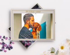 Kişiye Özel Tam Boy Erkek ve Köpek Karikatürlü 1000 Parça Profesyonel Puzzle-1