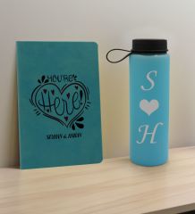BK Gift Sevgiliye Özel İsimli Turkuaz Defter ve Cam Matara Hediye Seti-12, Sevgiliye Hediye, Sevgililer Günü, Yeni İş Hediyesi