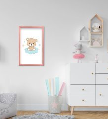 BK Home Sevimli Ayıcık Tasarımlı Dekoratif Pembe Ahşap Çerçeveli Çocuk Odası Tablo-4