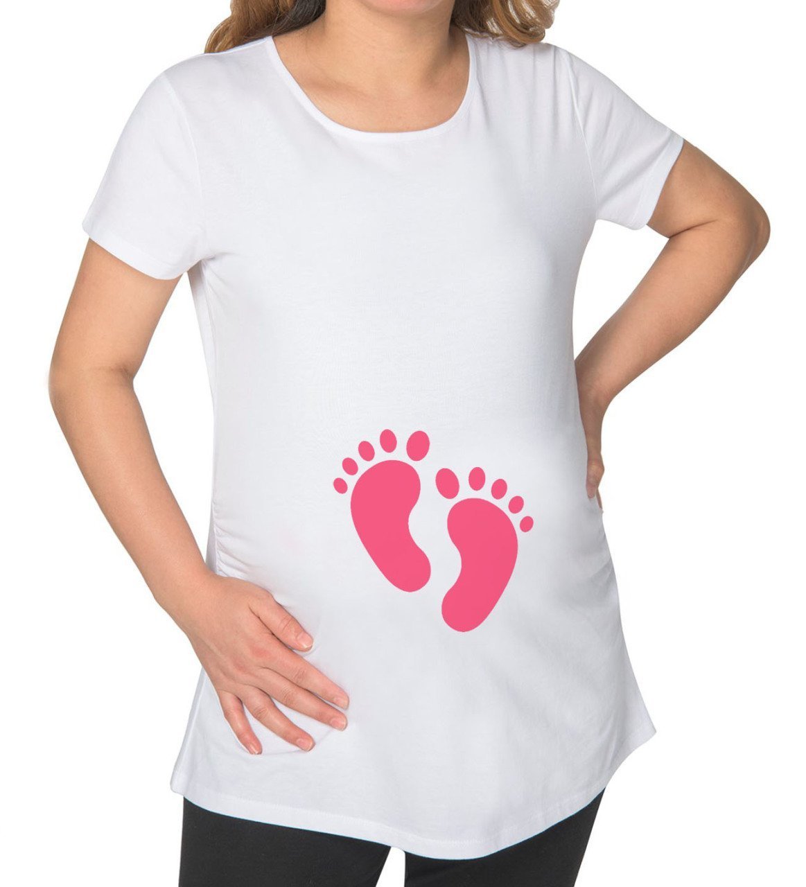 BK Gift Kız Bebek Ayak İzi Tasarımlı Beyaz Hamile Tişört-1