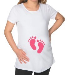 BK Gift Kız Bebek Ayak İzi Tasarımlı Beyaz Hamile Tişört-1