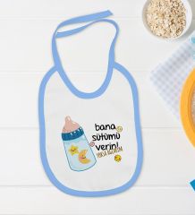 BK Kids Bana Sütümü Verin Tasarımlı Mavi Bebek Body Zıbın ve Mama Önlüğü Hediye Seti-1