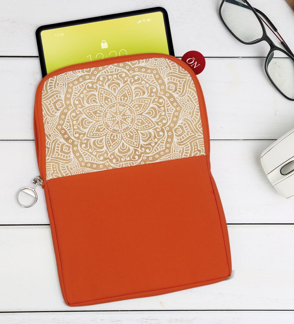 BK Gift Retro Motif Tasarımlı Taşınabilir Koruyucu Tablet Kılıfı & Organizer Çanta - Turuncu-1