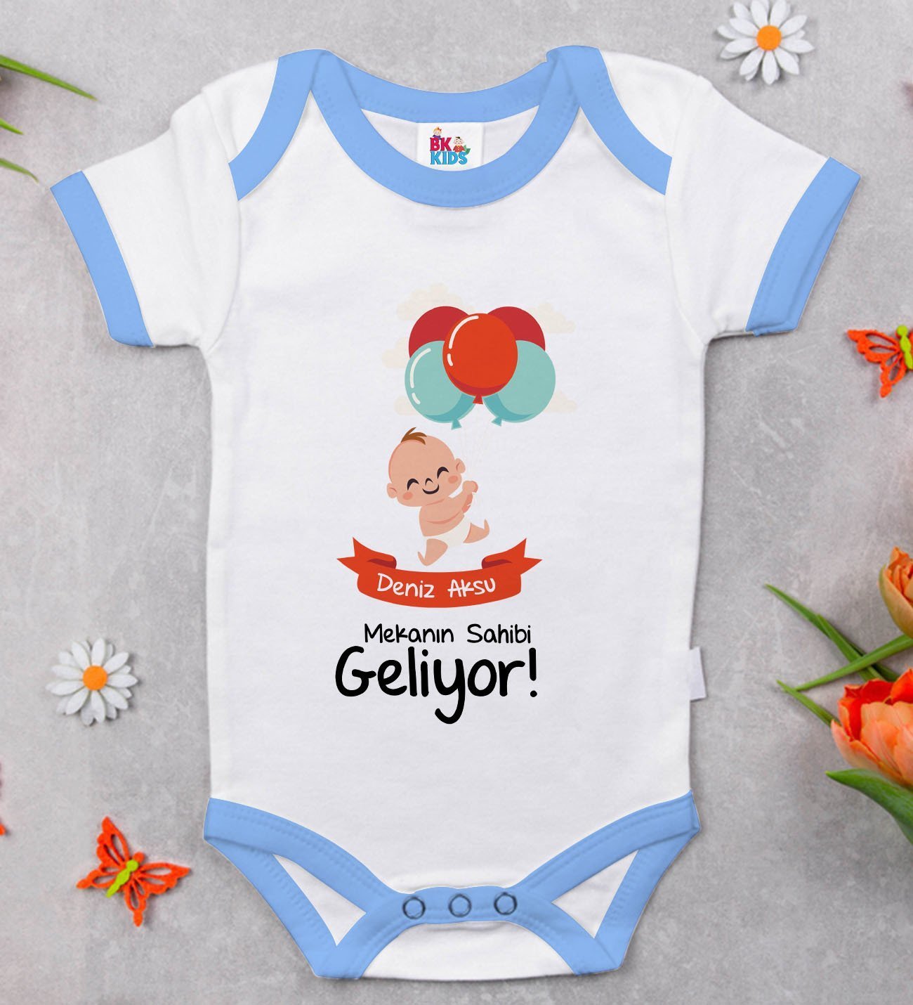 BK Kids Kişiye Özel Mavi Bebek Body Zıbın - Model 69