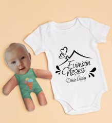 BK Kids Kişiye Özel Fotoğraflı Bebek Yastık ve Bebek Body Zıbın Hediye Seti - Model 6