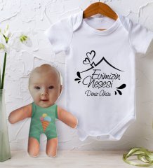 BK Kids Kişiye Özel Fotoğraflı Bebek Yastık ve Bebek Body Zıbın Hediye Seti - Model 6
