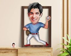 BK Gift Kişiye Özel Erkek Beyzbol Karikatürlü 3D Ahşap Tablo-15, Sevgiliye Hediye, Arkadaşa Hediye, Doğum Günü Hediyesi