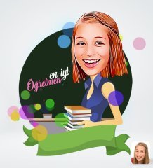 Kişiye Özel Kadın En İyi Öğretmen Tasarımlı Dijital Karikatür-1