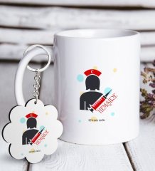 Kişiye Özel Mesleki Hemşire Beyaz Kupa ve Anahtarlık Hediye Seti-3
