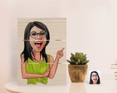 Kişiye Özel Kadın Karikatürlü Otantik Masaüstü Ahşap Palet Çerçeve-19