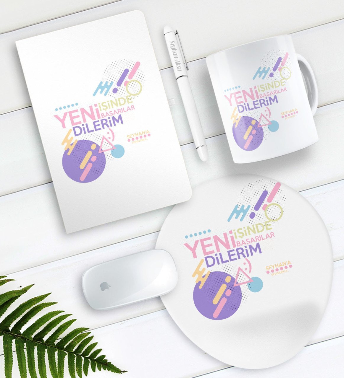 Kişiye Özel Yeni İşinde Başarılar Dilerim Defter Kalem Kupa Mouse Pad Seti-2