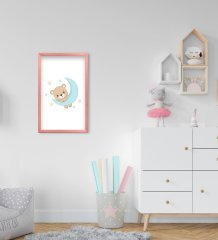 BK Home Sevimli Ayıcık Tasarımlı Dekoratif Pembe Ahşap Çerçeveli Çocuk Odası Tablo-3