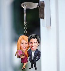 BK Gift Kişiye Özel Sevgililer Karikatürlü 2’li Ahşap Anahtarlık Seti-94