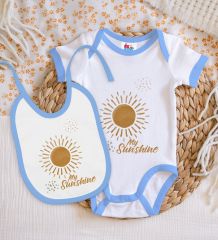BK Kids My Sunshine Tasarımlı Mavi Bebek Body Zıbın ve Mama Önlüğü Hediye Seti-1