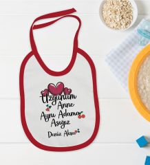 BK Kids Kişiye Özel Aynı Adama Aşığız Tasarımlı Kırmızı Bebek Mama Önlüğü-1