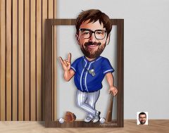 BK Gift Kişiye Özel Erkek Beyzbol Hakem Karikatürlü 3D Ahşap Tablo-1, Sevgiliye Hediye, Arkadaşa Hediye, Doğum Günü Hediyesi