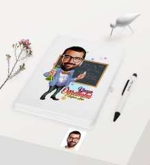 Kişiye Özel Bay Kimya Öğretmeni Temalı Karikatürlü Beyaz Defter Kalem Hediye Seti - 1