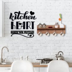 BK Home Doğal Ahşap Raflı Dekoratif Fincan Askılığı ve İsme Özel Mutfak Duvar Süsü-6