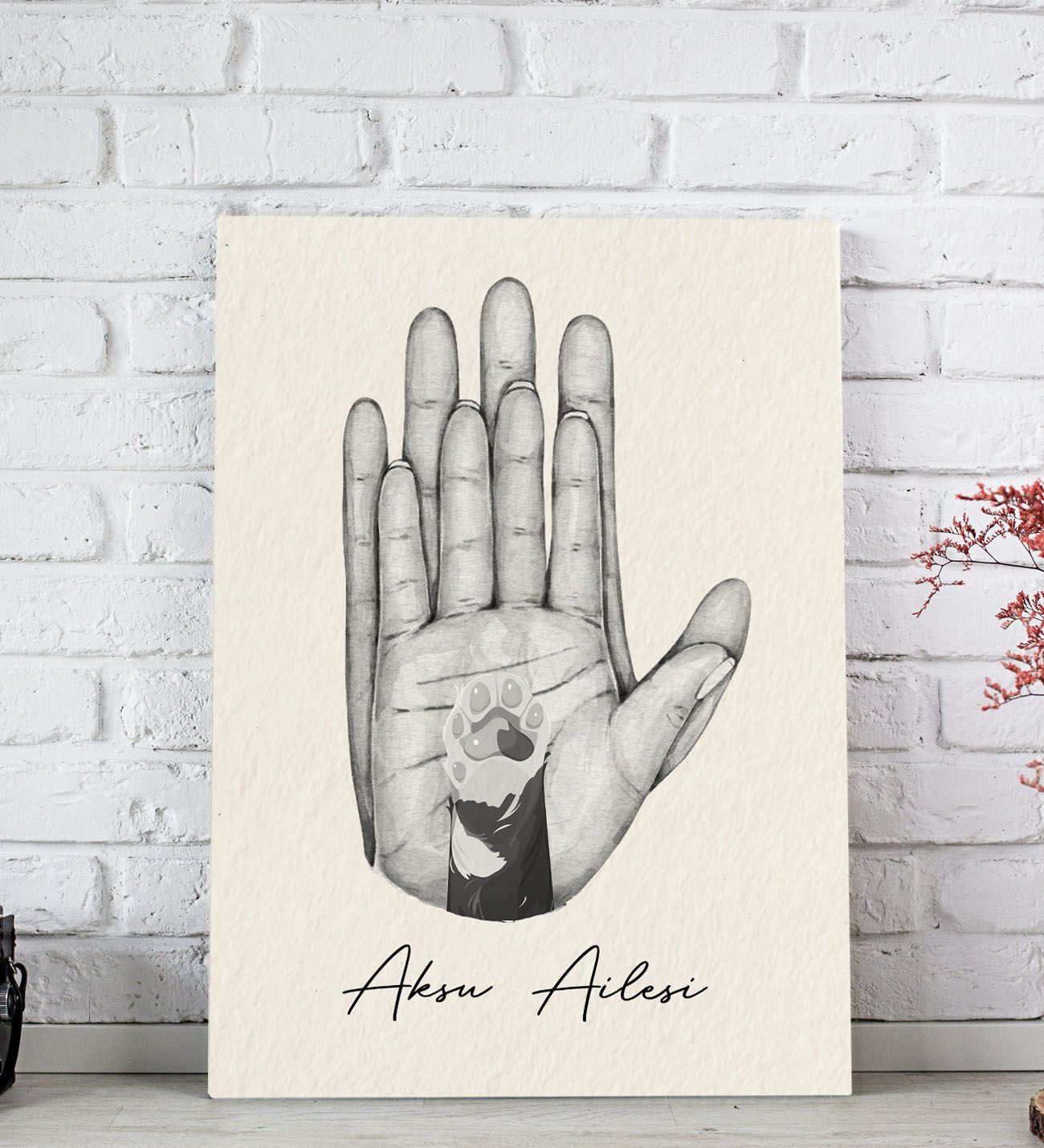 BK Gift Kişiye Özel İsimli Aile ve Pati Tasarımlı Siyah Beyaz Kanvas Tablo-2 20x30, Ev Dekorasyonu, Arkadaşa Hediye