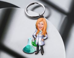 BK Gift Kişiye Özel Eczacı Karikatürlü Ahşap Anahtarlık-5 Sevgiliye Hediye, Arkadaşa Hediye, Doğum Günü Hediyesi