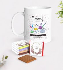 Kişiye Özel Kimya Öğretmeni Beyaz Kupa ve Çikolata Hediye Seti-4