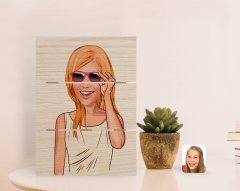 Kişiye Özel Kadın Karikatürlü Otantik Masaüstü Ahşap Palet Çerçeve-18
