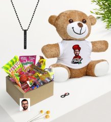 Kişiye Özel Bay Chef Karikatürlü Nostaljik Lezzetler Peluş Ayıcık Siyah Bar Kolye Hediye Seti-10