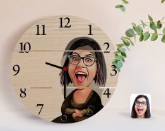 Kişiye Özel Mona Lisa Karikatürlü Otantik Ahşap Palet Saat-1