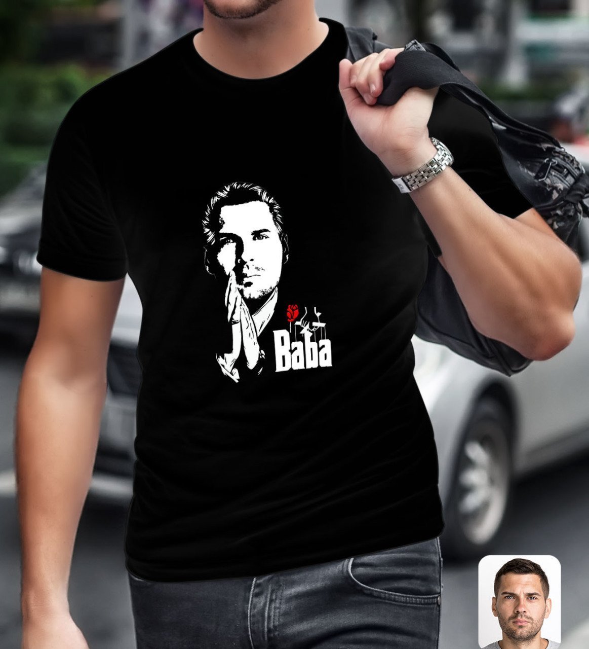 Kişiye Özel Godfather Baba Tasarımlı Siyah T-Shirt-1