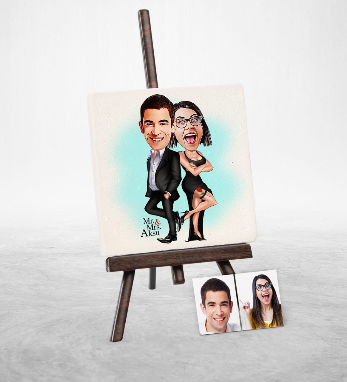 Kişiye Özel Mr. & Mrs. Smith Karikatür Şovaleli Doğal Taş