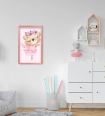BK Home Sevimli Ayıcık Tasarımlı Dekoratif Pembe Ahşap Çerçeveli Çocuk Odası Tablo-2
