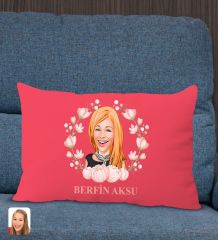 BK Gift Kişiye Özel Anneler Günü Karikatürlü Premium Kumaş Kırmızı Dikdörtgen Kırlent Yastık, Anneler Günü Hediyesi, Ev Dekorasyonu-3