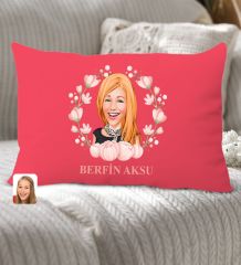 BK Gift Kişiye Özel Anneler Günü Karikatürlü Premium Kumaş Kırmızı Dikdörtgen Kırlent Yastık, Anneler Günü Hediyesi, Ev Dekorasyonu-3