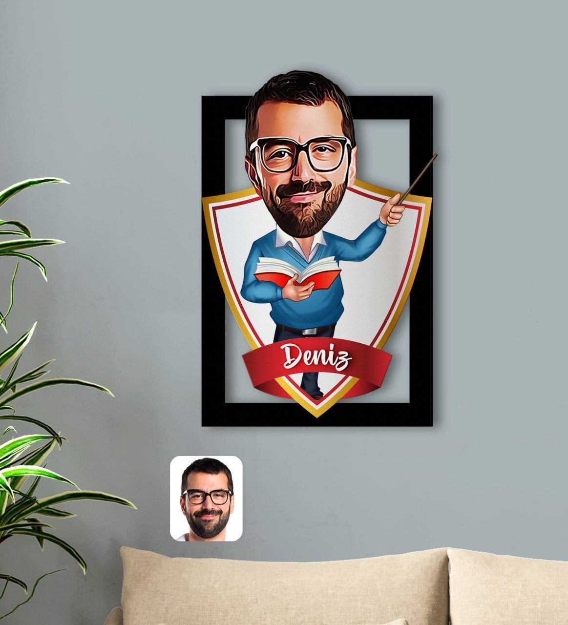 Kişiye Özel İsimli Erkek Öğretmen Karikatürlü 3D Ahşap Tablo-2