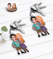 BK Gift Kişiye Özel Sevgililer Karikatürlü 2’li Ahşap Anahtarlık Seti-80