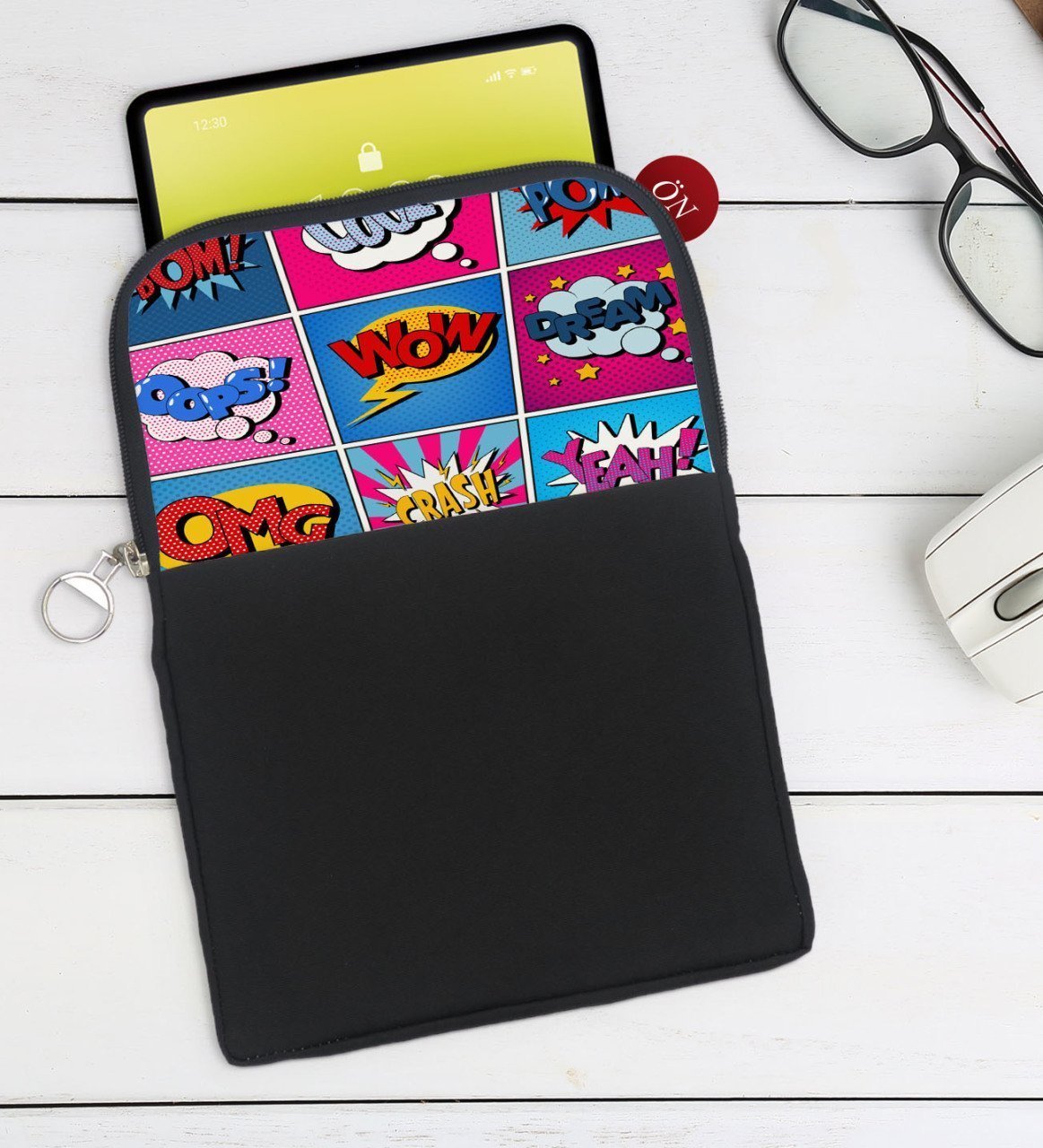 BK Gift Pop Art Tasarımlı Taşınabilir Koruyucu Tablet Kılıfı & Organizer Çanta - Siyah-12