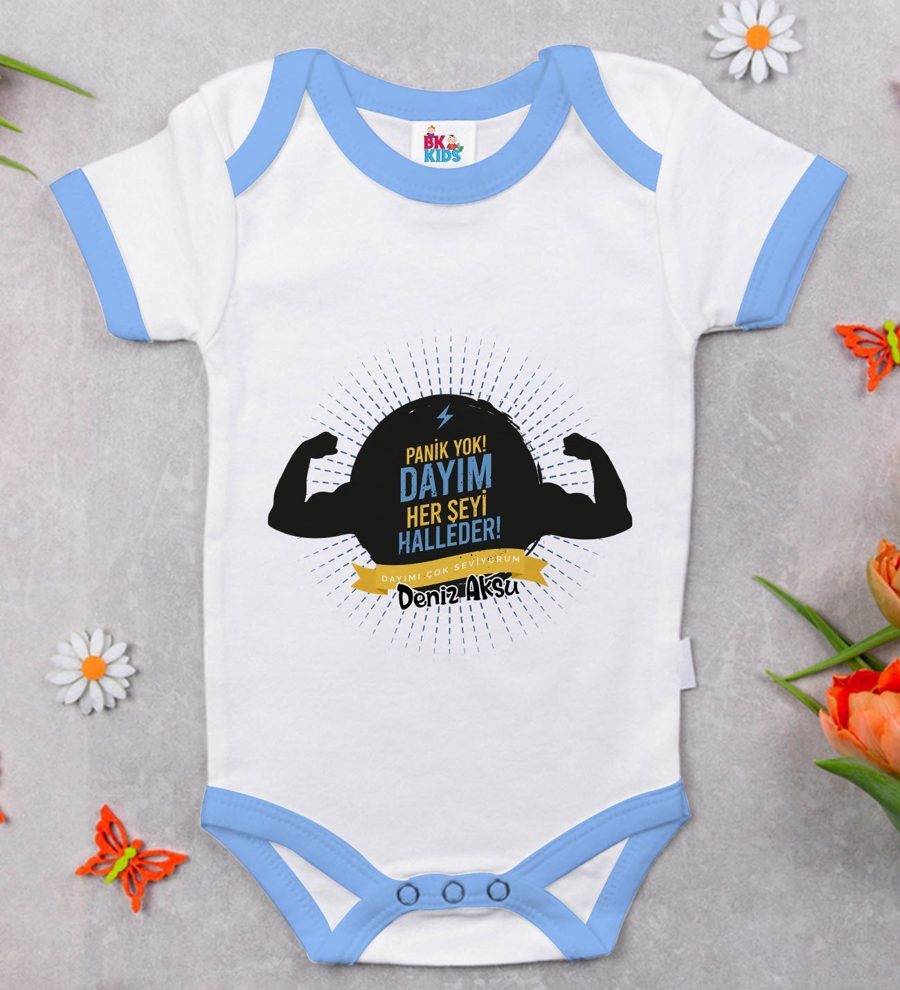 BK Kids Kişiye Özel Mavi Bebek Body Zıbın - Model 67
