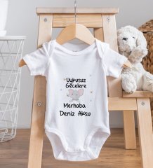 BK Kids İsimli Uykusuz Gecelere Merhaba Tasarımlı Bebek Body Zıbın - Model 1