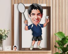 BK Gift Kişiye Özel Erkek Badminton Karikatürlü 3D Ahşap Tablo-1, Sevgiliye Hediye, Arkadaşa Hediye, Doğum Günü Hediyesi