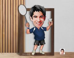 BK Gift Kişiye Özel Erkek Badminton Karikatürlü 3D Ahşap Tablo-1, Sevgiliye Hediye, Arkadaşa Hediye, Doğum Günü Hediyesi