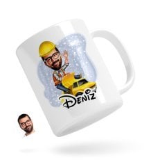 Kişiye Özel Erkek Yol Mühendisi Karikatürlü Beyaz Kupa Bardak-1