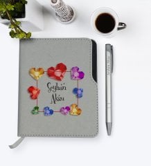 Kişiye Özel İsimli Gri Termo Deri Defter Kalem Seti-12