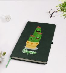 Kişiye Özel Kaktüs Tasarımlı Yeşil Termo Deri Defter Model 9