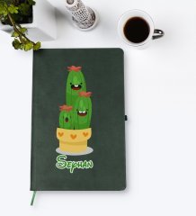 Kişiye Özel Kaktüs Tasarımlı Yeşil Termo Deri Defter Model 9