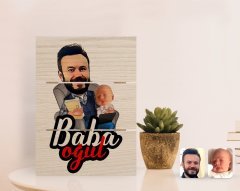 Kişiye Özel Baba Oğul Karikatürlü Otantik Masaüstü Ahşap Palet Çerçeve-4
